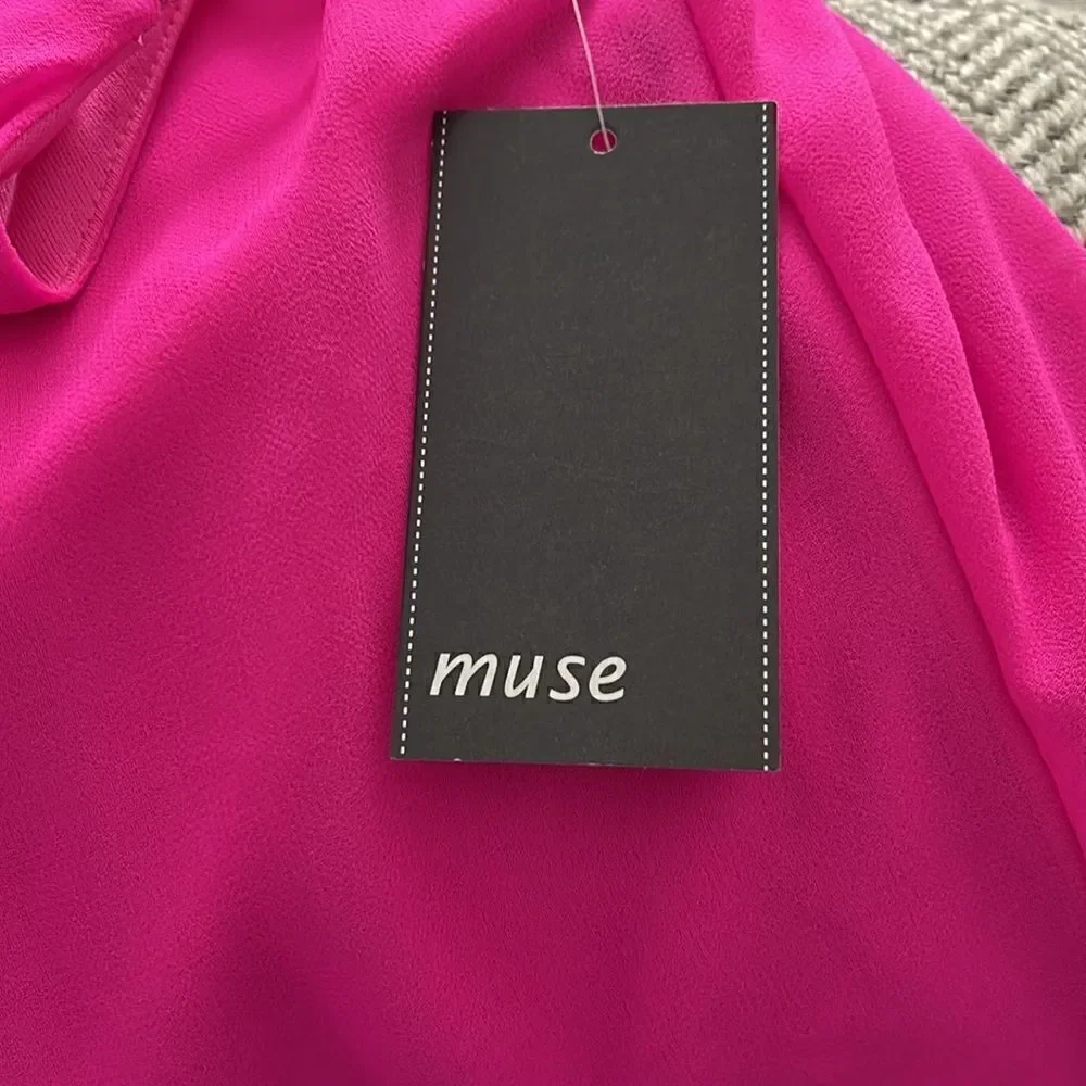 Muse Fuscia Hot Pink Maxi Slip Dress Spaghetti Straps Lined Bodice SZ 14 - Picture 11 of 13